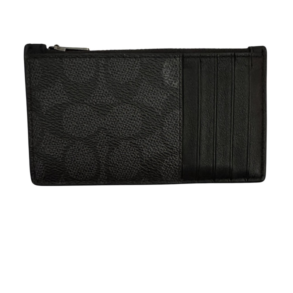COACH card case signature logo in black with leather card slots (5) great cond.
